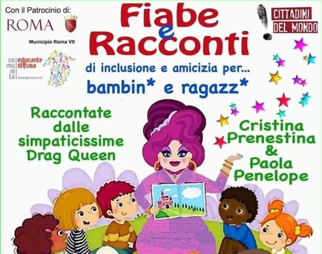 Locandina di evento con Drag Queen rivolta ai bambini delle scuole del Municipio VII, Roma