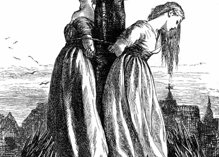 Immagine di "streghe" al rogo per aver affermato che gli uomini non sono donne