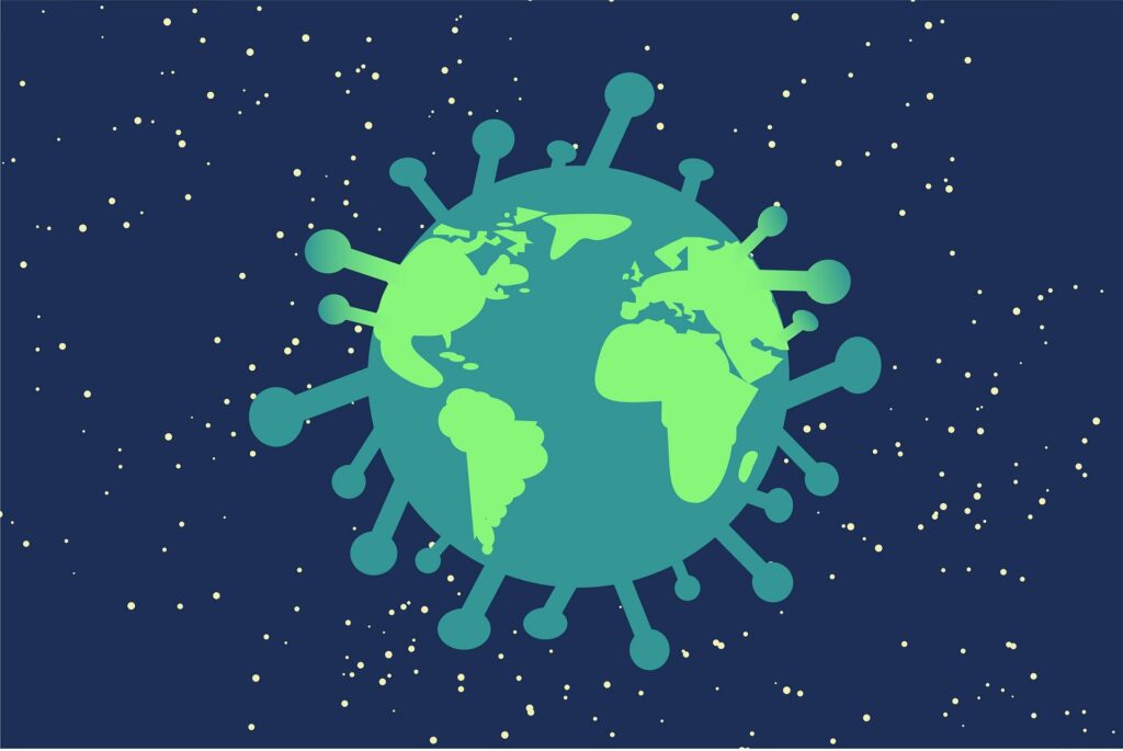 La Terra raffigurata come il coronavirus