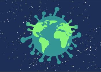 La Terra raffigurata come il coronavirus