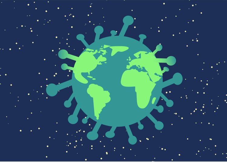 La Terra raffigurata come il coronavirus