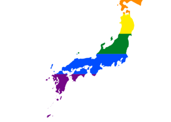 Cartina del Giappone colorata con la bandiera arcobaleno LGBT