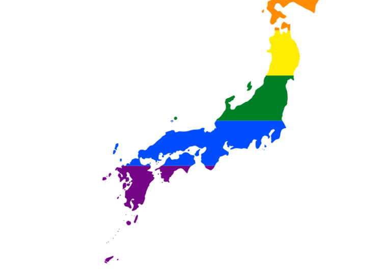 Cartina del Giappone colorata con la bandiera arcobaleno LGBT