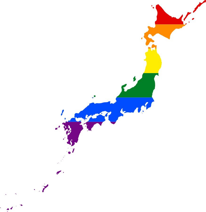 Cartina del Giappone colorata con la bandiera arcobaleno LGBT