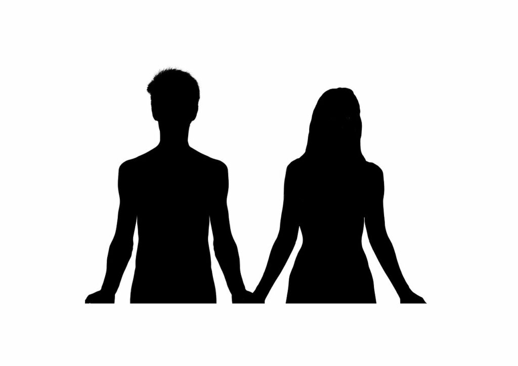 Silhouette nero su bianco di un uomo e di una donna
