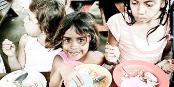 Poor children receive food