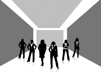 Silhouette nero su grigio di un gruppo di donne