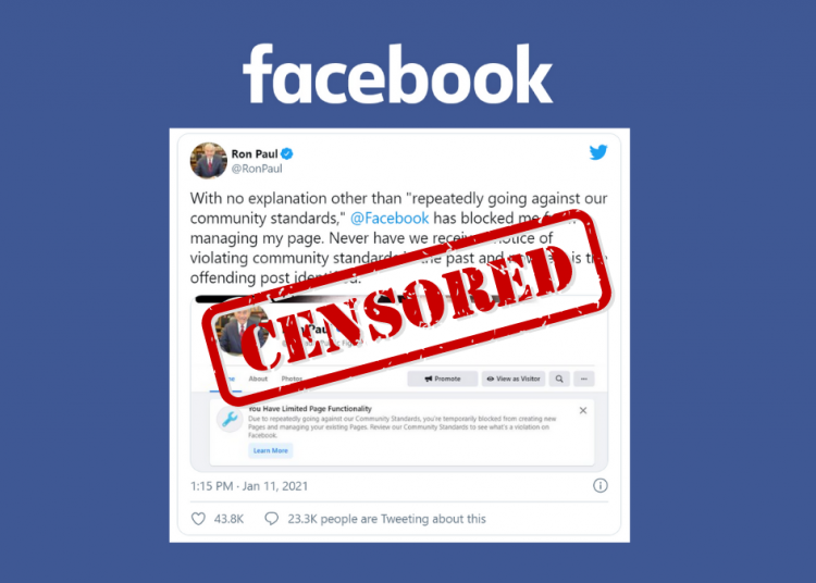 #BigTechTyranny: Ron Paul temporarily blocked from Facebook