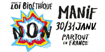 Locandina della manifestazione contro la nuova legge bioetica in Francia il 30 e 31 gennaio 2021