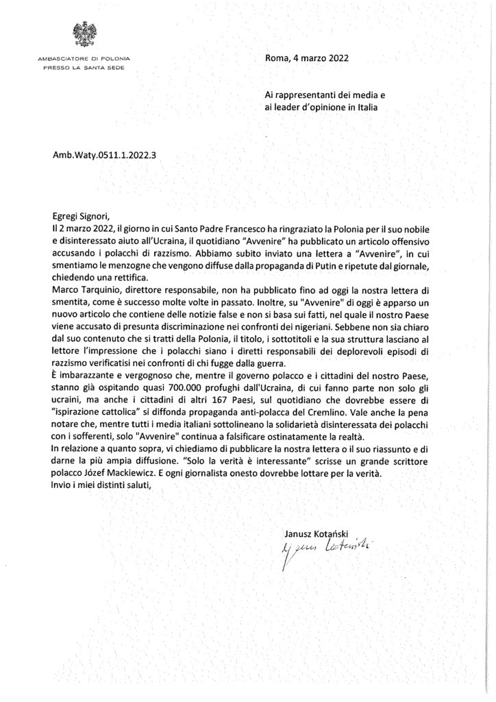 Lettera dell'ambasciatore polacco