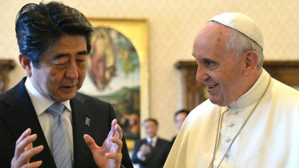 Abe Shinzo and Pope Francis on June 6, 2014