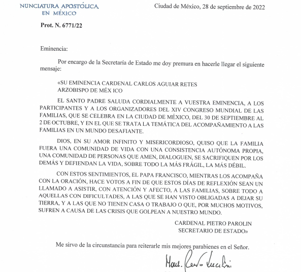 Papa Francesco al XIV Congresso Mondiale delle famiglie