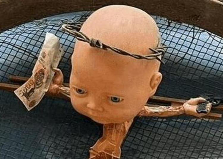 Exhibition in Madrid with penis-shaped priests and crucified Christs with doll heads and guns